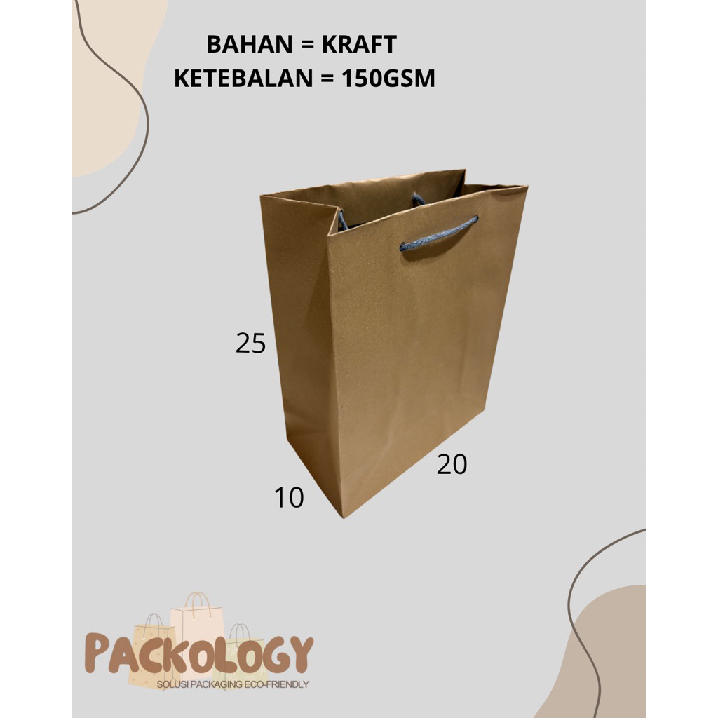 PAPERBAG KRAFT POLOS COKLAT 20X10X25 / PAPERBAG KRAFT POLOS / PAPERBAG POLOS COKLAT / TAS KERTAS KRA
