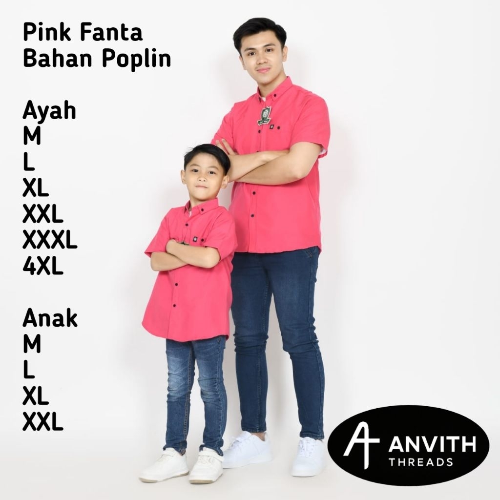 Kemeja Polos Couple Ayah Dan Anak Warna Pink Fanta Lengan Pendek Kemeja Polos Pria Warna Pink Fanta