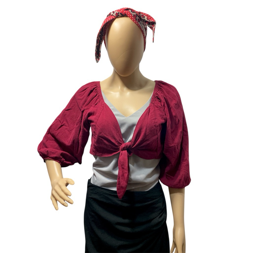Outer crop katun merah maroon all size