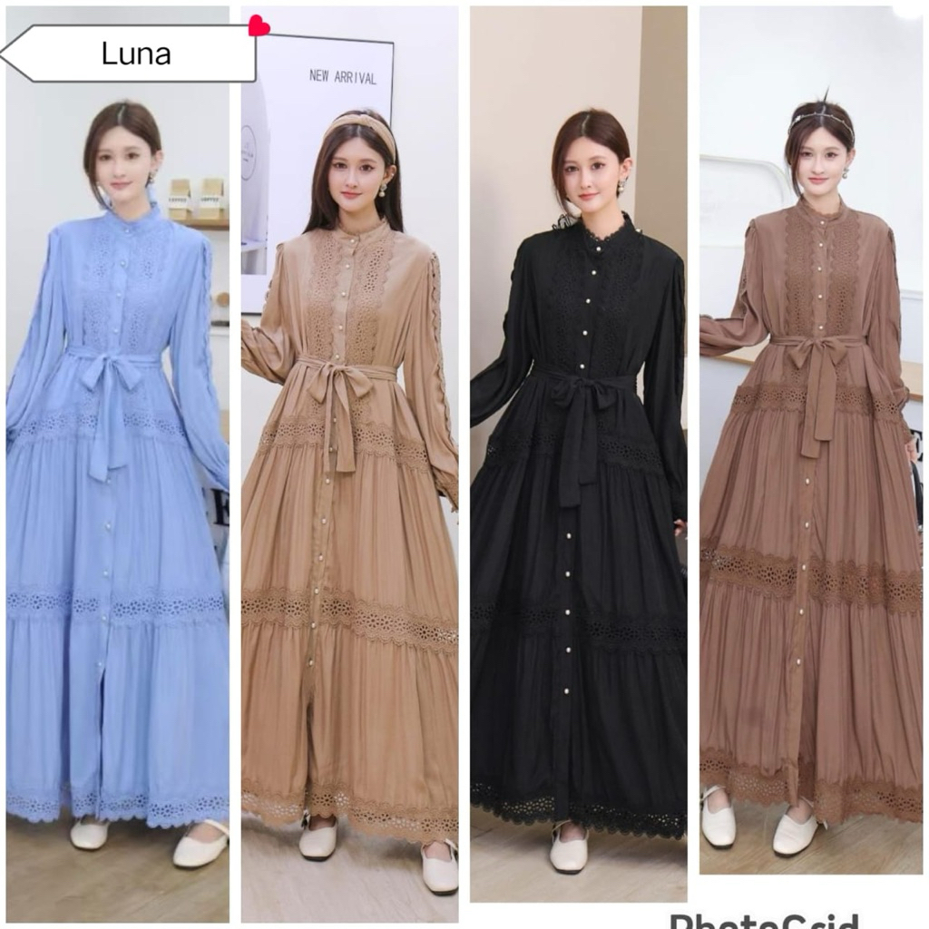 gamis luna, dress kev, gamis bkk, gamis putih, white maxi, dress katun bordir, gamis eyelet, gamis i