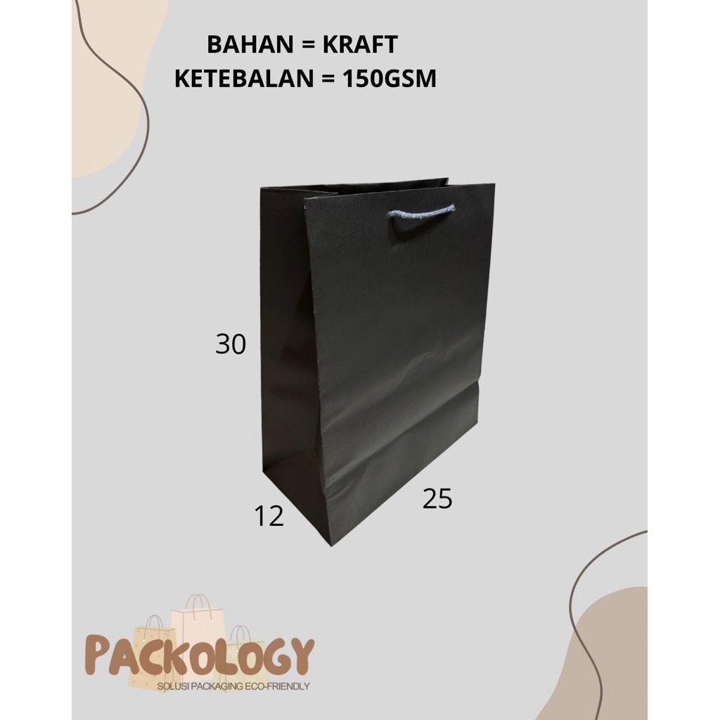 PAPERBAG KRAFT POLOS HITAM 25X12X30 / PAPERBAG KRAFT POLOS HITAM / PAPERBAG POLOS / TAS KERTAS POLOS