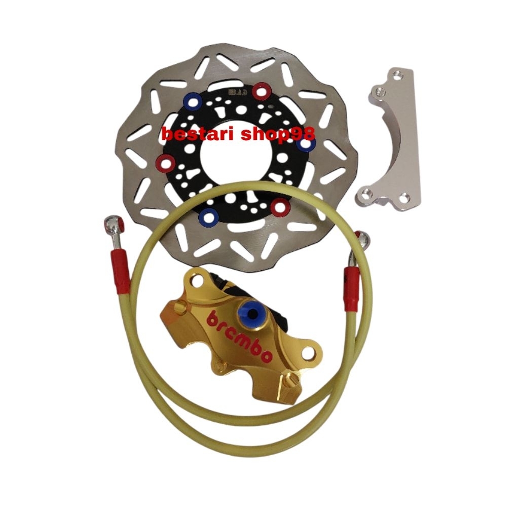 paket hemat 4 in1 kaliper kanan brembo 2piston full cnc + piringan black cakram depan ukuran standar