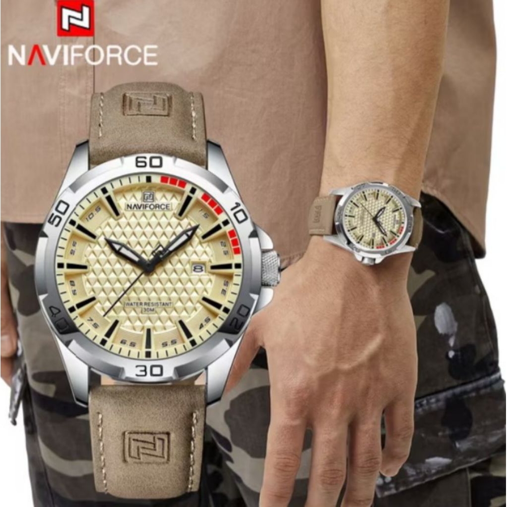 NAVIFORCE NF9172 Jam Tangan Pria Kasual Sporty dengan Tali Kulit Elegan