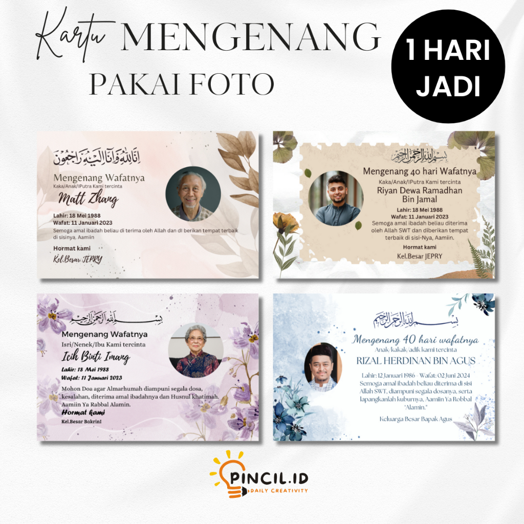 KARTU TAHLIL 40 HARI, STIKER TAHLIL 100 HARI, MENGENANG WAFATNYA, KARTU BESEK TAHLILAN CUSTOM