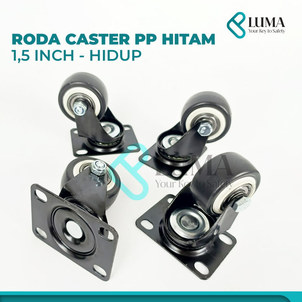 Roda Caster Hitam PP Troli 1,5 Inch (40mm) - HIDUP