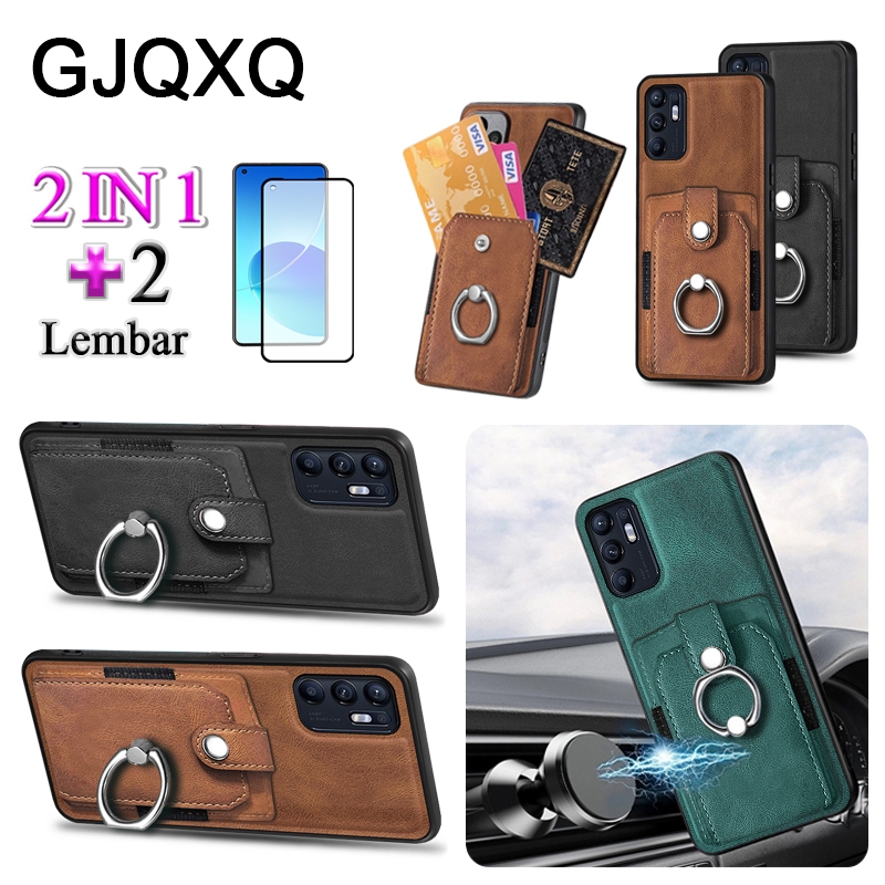 GJQXQ 2 In 1 Casing For OPPO Reno 6 4G Case Kulit Premium Dengan Kartu Slot Wallet Holder Ring Stand