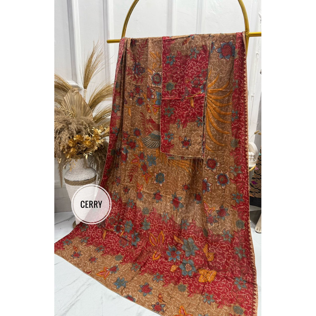 Sutra ATBM Dobby Set Selendang Motif Burung Merpati