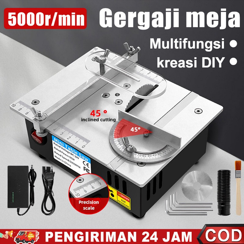 Convenyy Table Saw Mini DIY 7 Kecepatan Gergaji meja Meja Gergaji Kayu Multifungsi 5000RPM Rumah Tan