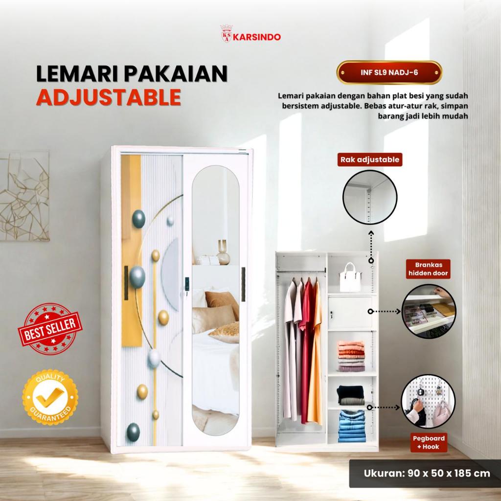 LEMARI BESI 90/LEMARI PAKAIAN/LEMARI BESI MINIMALIS/LEMARI BESI SLIDING DOOR