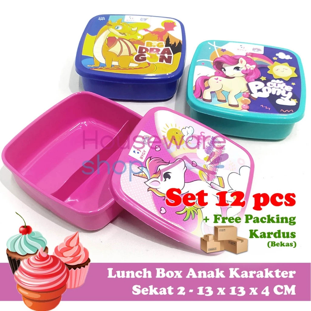 RV Tempat Makan Sekat LUCKY Lunch Box Bekal Anak Souvenir Ulang Tahun Tebal Kotak Makanan Wadah Serb