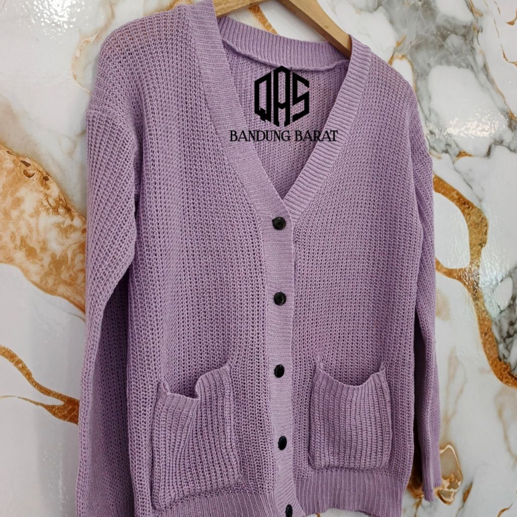 CARDIGAN RAJUT WARNA LILAC, BAJU ATASAN, RAJUT WANITA, OVERSIZE, LILAC POLOS, BASIC CARDIGAN