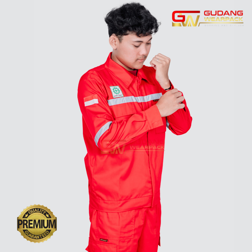 Baju Seragam Kerja Warna Merah Polos Lengan Panjang