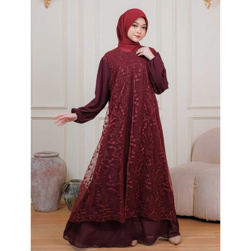 ADIBA Dress- Gamis lebaran 2026 viral model terbaru baju gamis brokat kondangan wanita kekinian baju