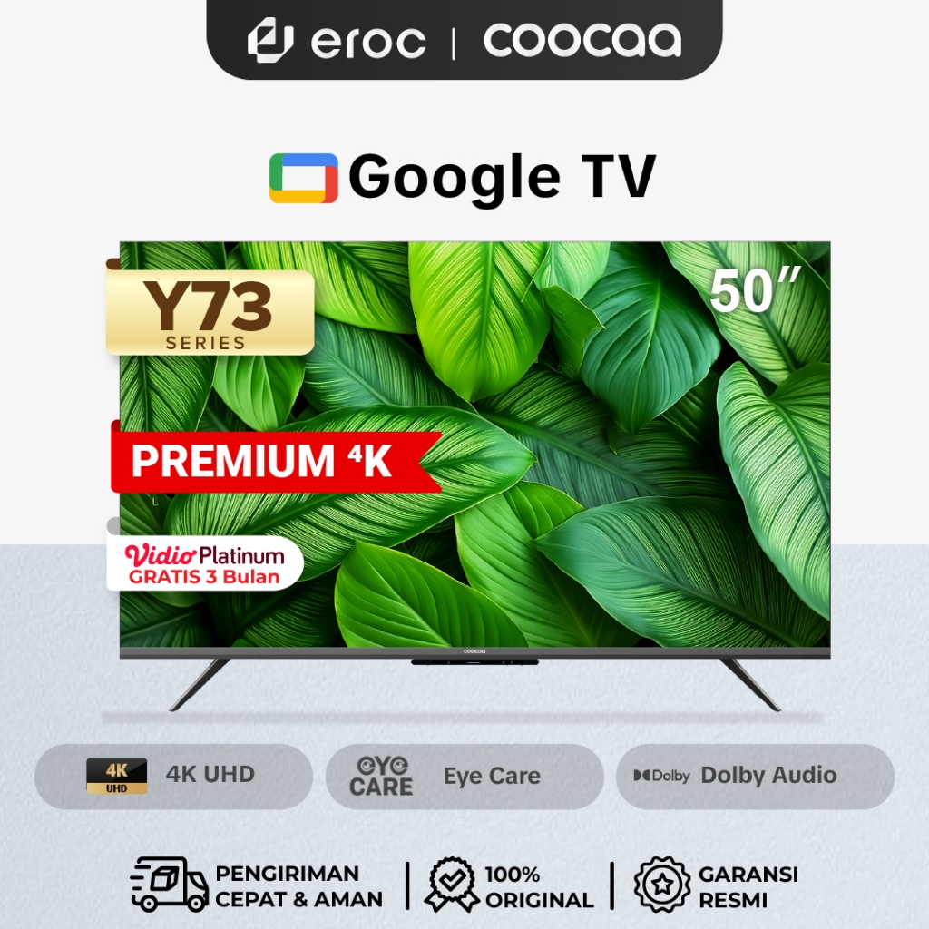 COOCAA TV 50 inch Y73 - 4K Google TV - S AI Engine - MEMC - Dolby Audio - HDR10/HLG- (COOCAA 50Y73)