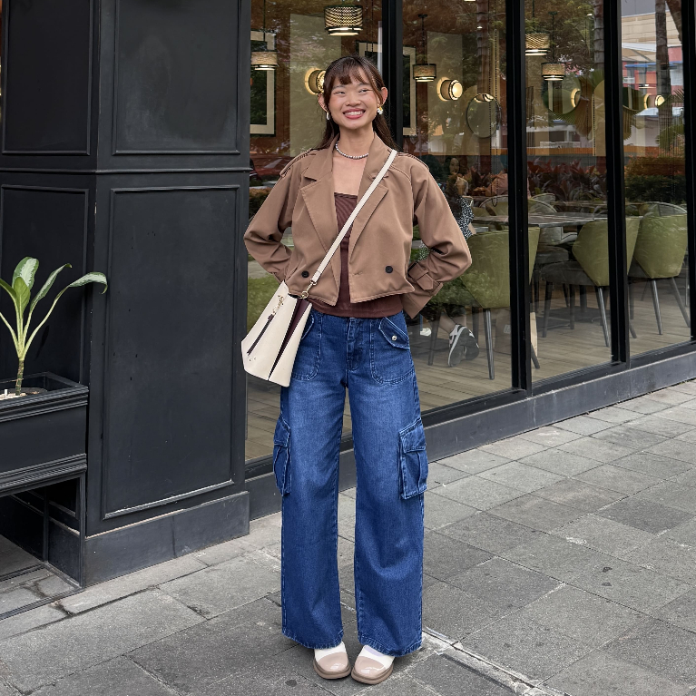 REVAMORE Cole Jeans - Celana Panjang Cargo / Kargo Loose Jeans Denim High Waist