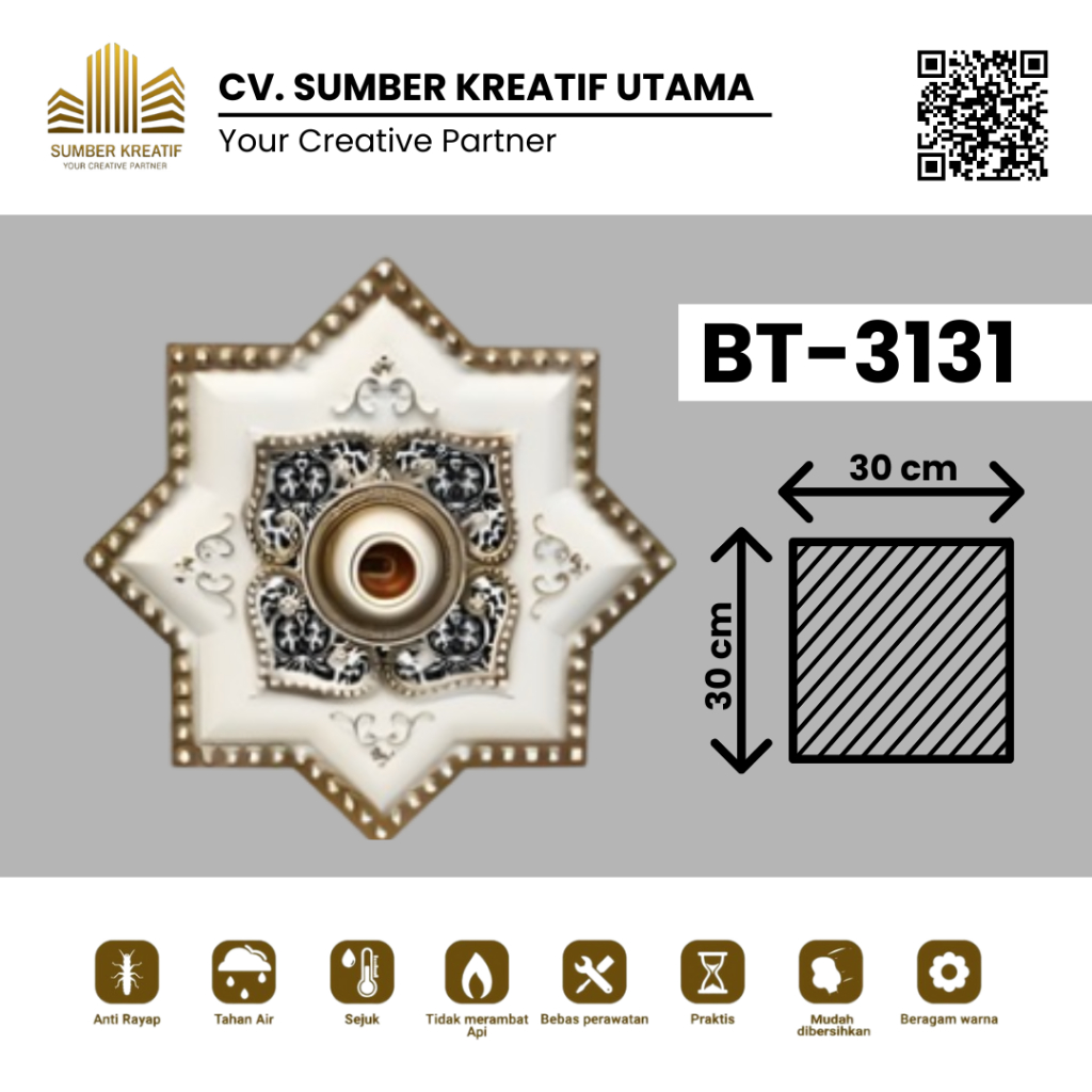 Ornamen Lampu PVC / Ornamen Plafon PVC / Ornamen Gypsum - 30 cm x 30 cm