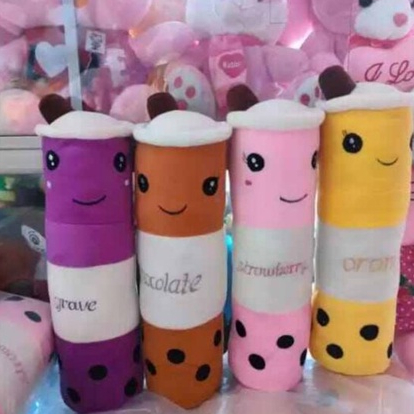 Boneka Bantal Milk Tea Guling Boba Led