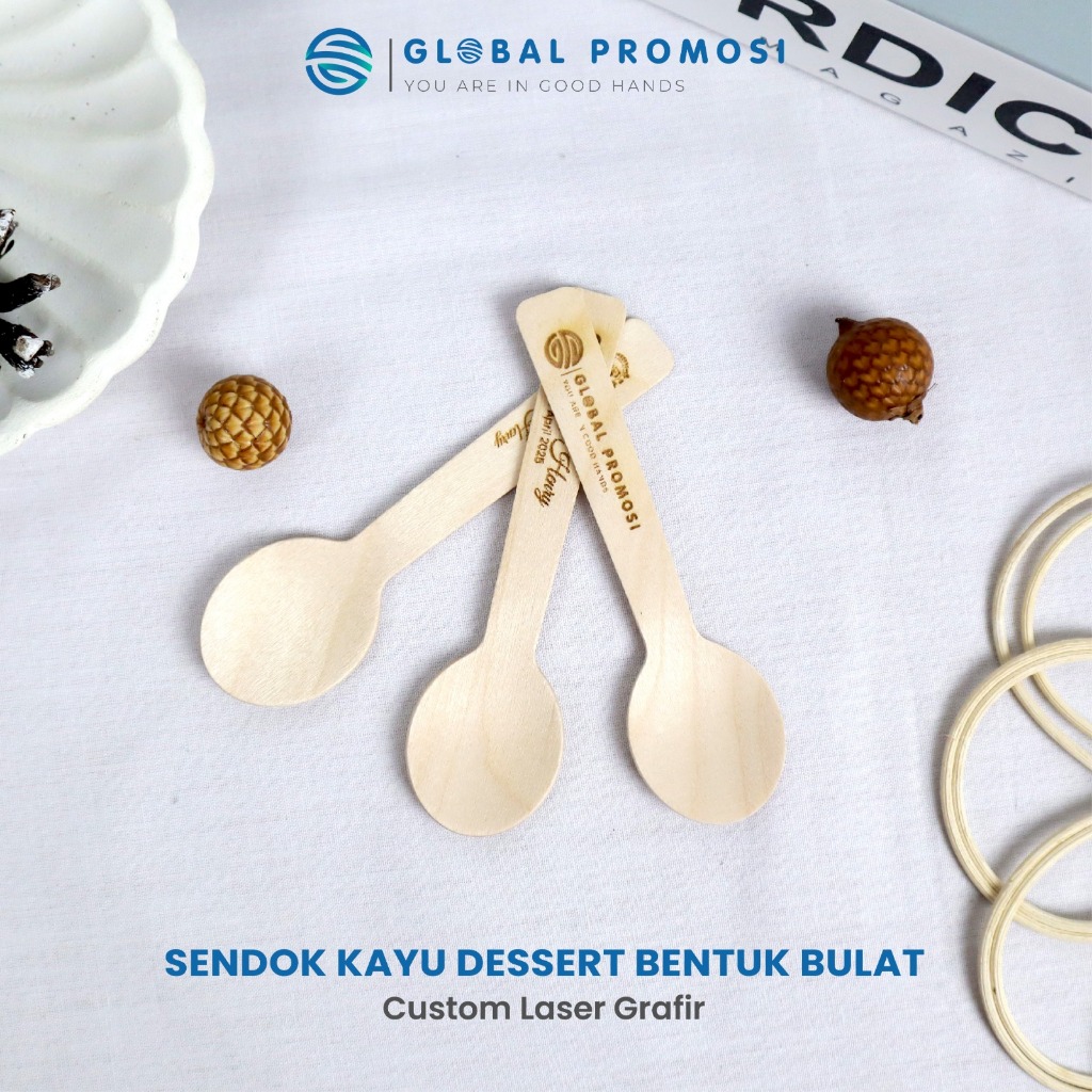 READY Custom Sendok Kayu Dessert Bentuk Bulat Custom Grafir Sendok Ice Cream Wodden Spoon Free Custo