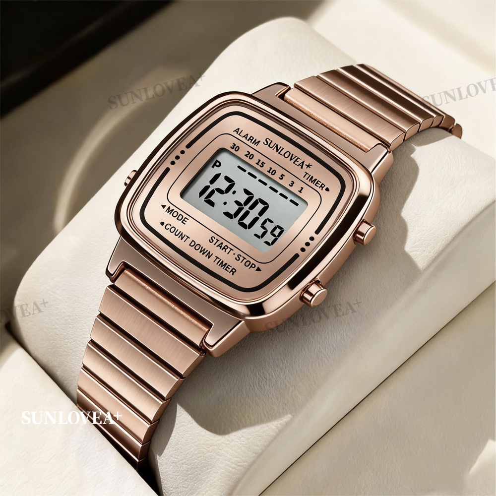Jam Tangan Wanita LED Digital Stainless Steel Model Kotak