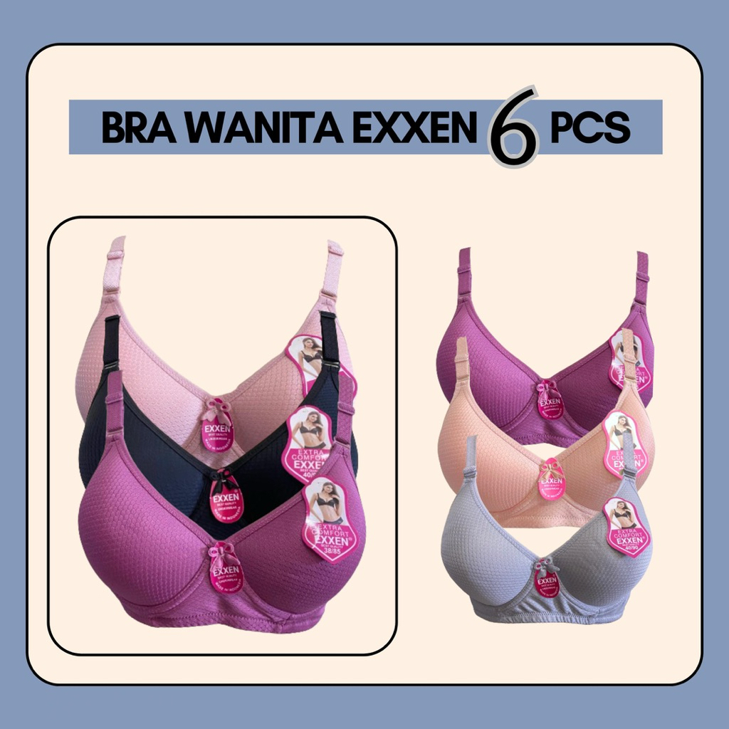 3/6 Pcs Bra Bh Busa Cup Exxen Bra Wanita Busa Tebal Tanpa Kawat Remaja Dewasa Bh Warna Warni