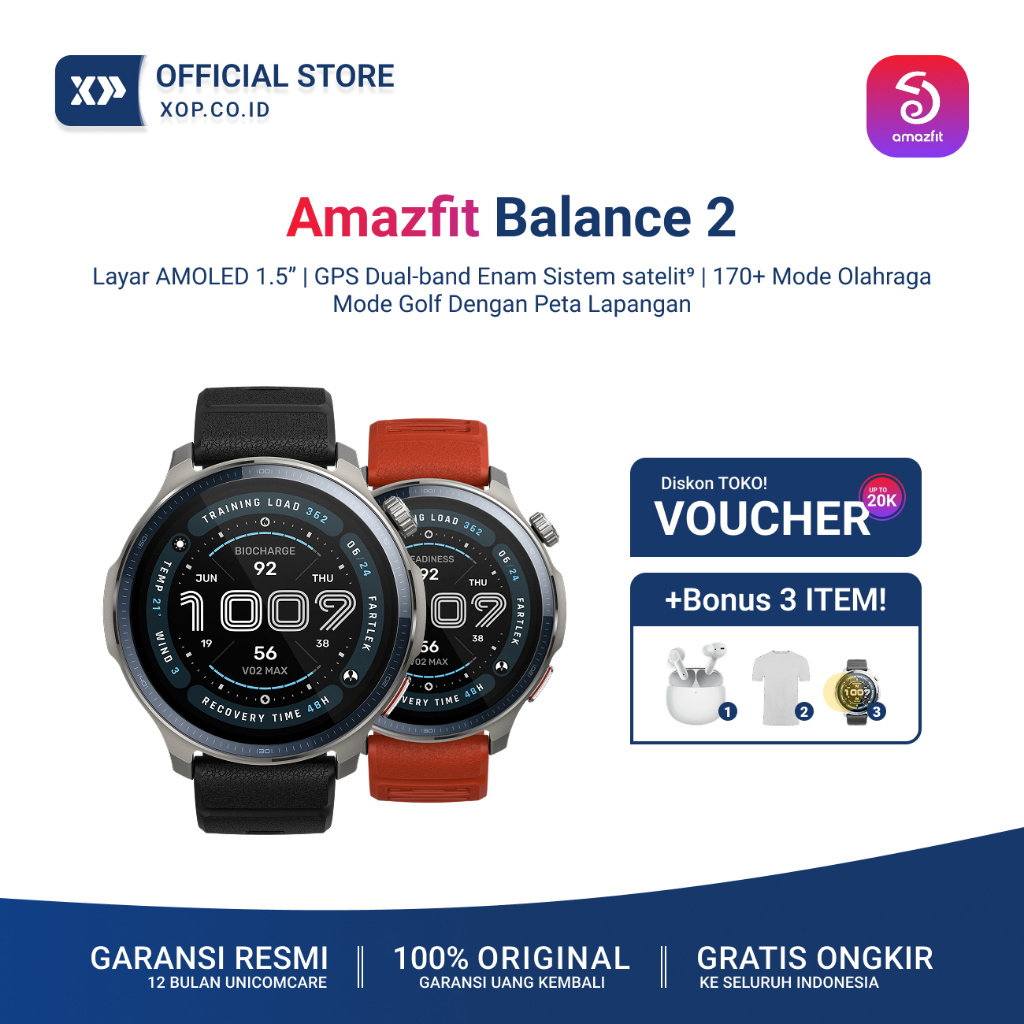 Amazfit Balance 2 Smarwatch | Layar Amoled 1.5" | Mode Golf Peta Lapangan | 170+ Mode Olahraga