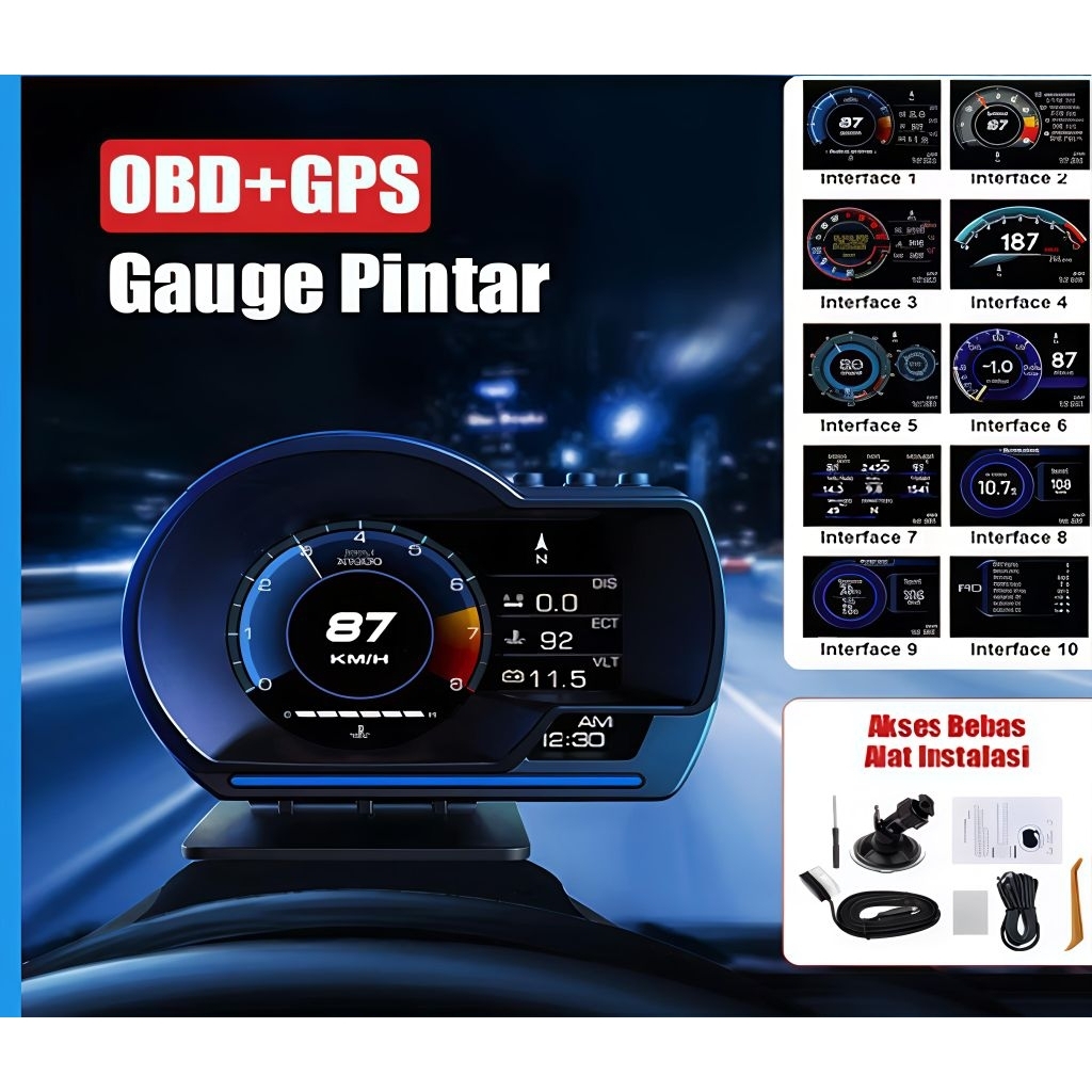 Car SmartGauge Hud P6 Smart Car Layar Display Hd Obd2+Gps Hud Sistem Ganda Smart Gauge