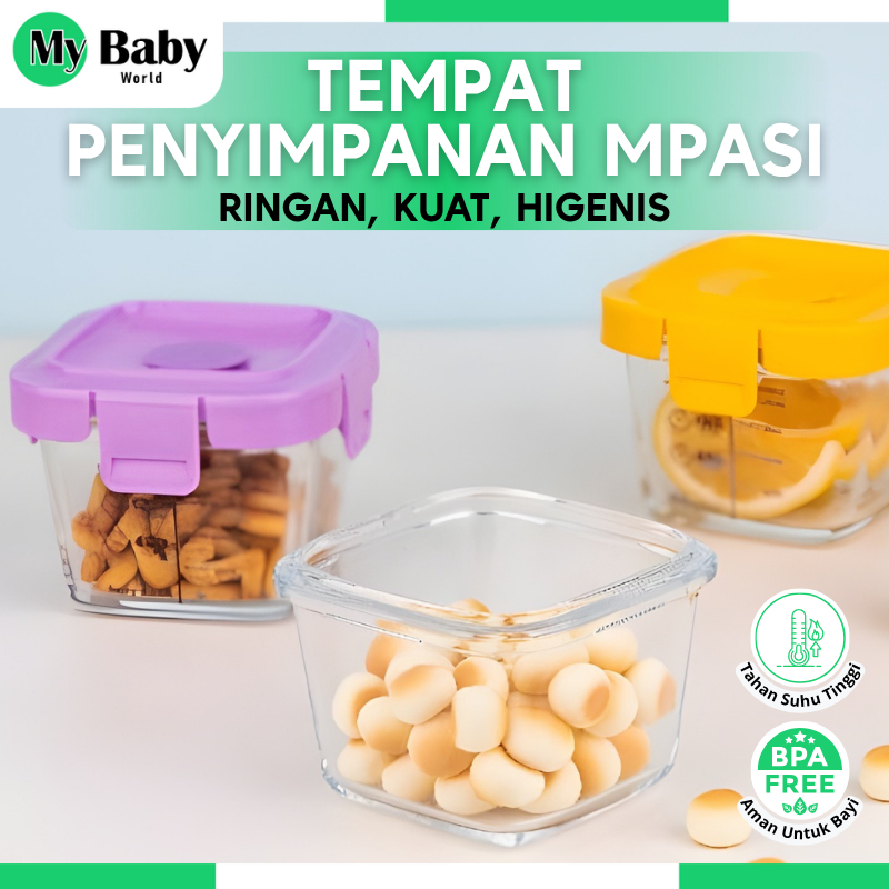 Tempat MPASI Kaca Tempat Makan Bayi Anti Tumpah Kontainer Wadah Snack Mpasi Tahan Panas Microwave Pe