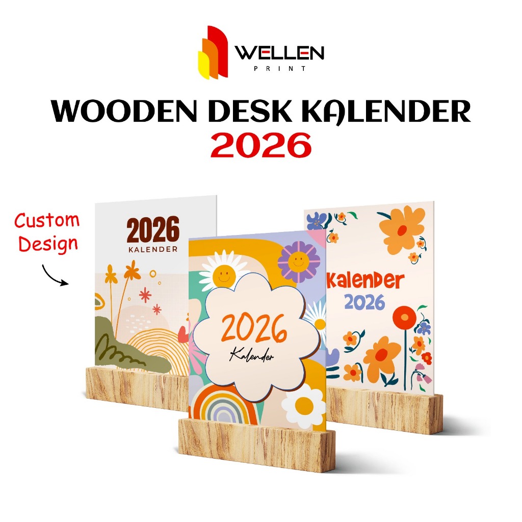 WELLEN PRINT - Cetak Kalender Meja Tatakan Kayu Unik / Print Cute Wooden Table Desk Calendar Custom 