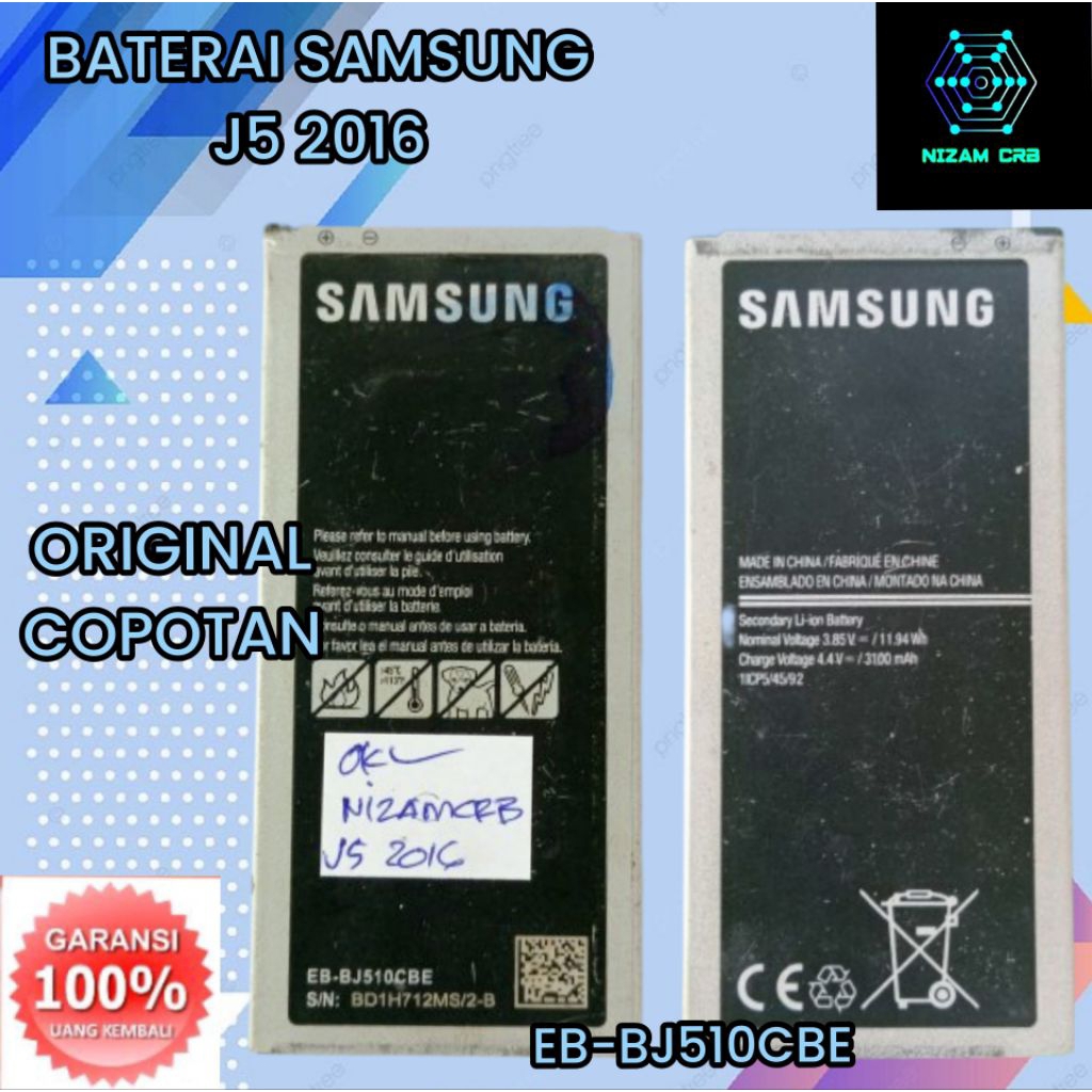 Baterai Battery Batre Samsung J5 2016 J510 ( EB-BJ510CBE ) Original Copotan ( second )
