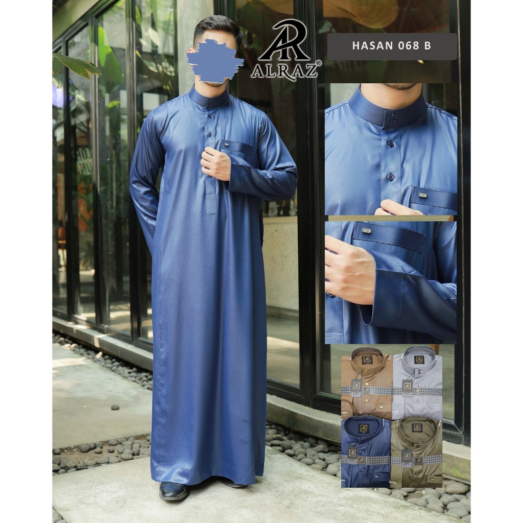 Thobe Alraz Design Hasan Poliester Polos – Gamis ALRAZ Lengan Panjang Polos