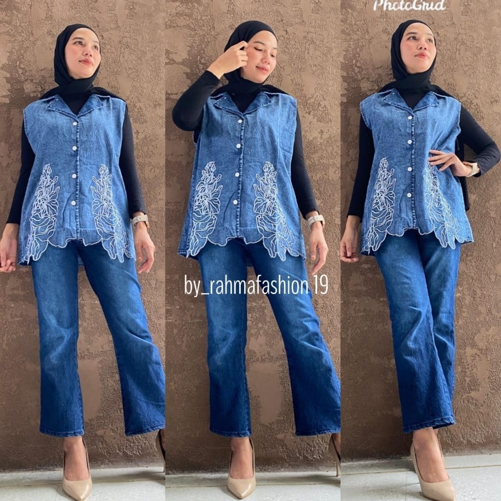 Rompi Jeans Bordir Wanita Dewasa Fashion Terbaru
