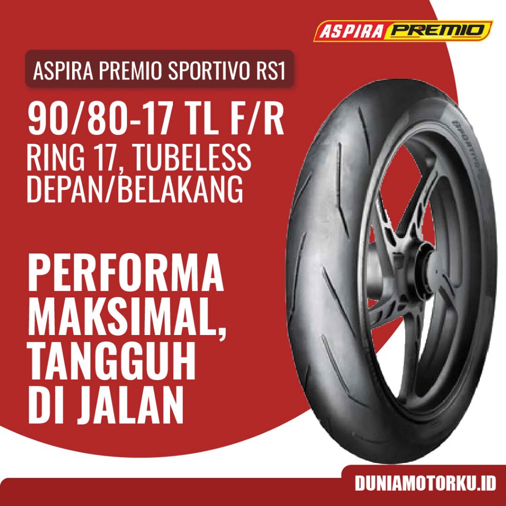 Ban Aspira 90/80-17 TL Premio Sportivo RS1 Tubeless Ban Motor Depan/Belakang