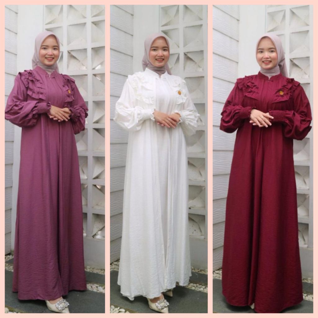 Myhesa dress/ Mahesa dress/ mayhesa dress Jikun hijab/ gamis polos ruffle lengan balon/ dress katun 