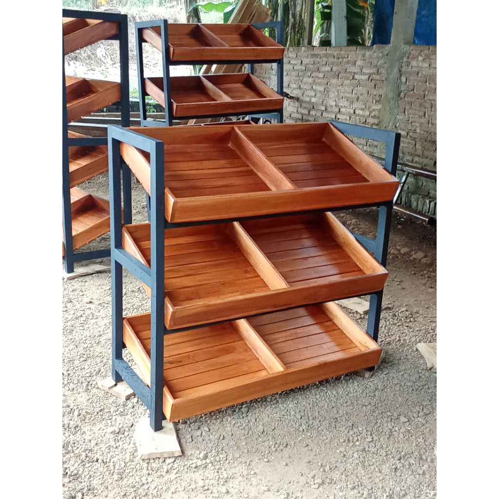 rak buah/sayur minimalis 3 susun kayu jati sarbaguna
