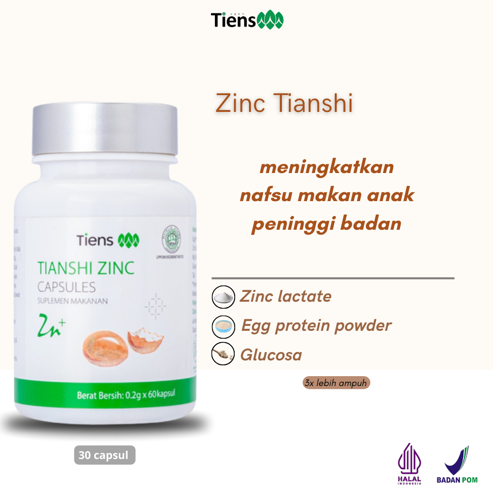 Zinc Tiens Original Suplemen Herbal Penambah Nafsu Makan & Berat Badan Anak Dewasa Aman BPOM