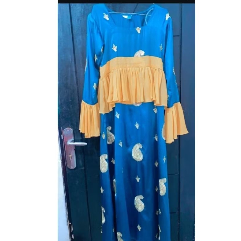 long dres hijau tosca motif batik india