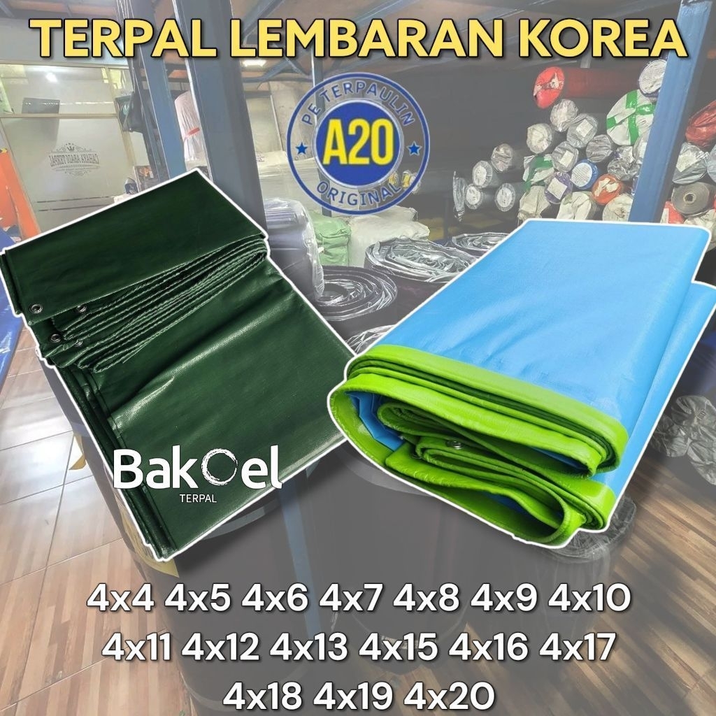 Terpal korea A20 warna biru silver,biru oren,hitam,putih,army army,army gold,hijau gold,hijau biru u