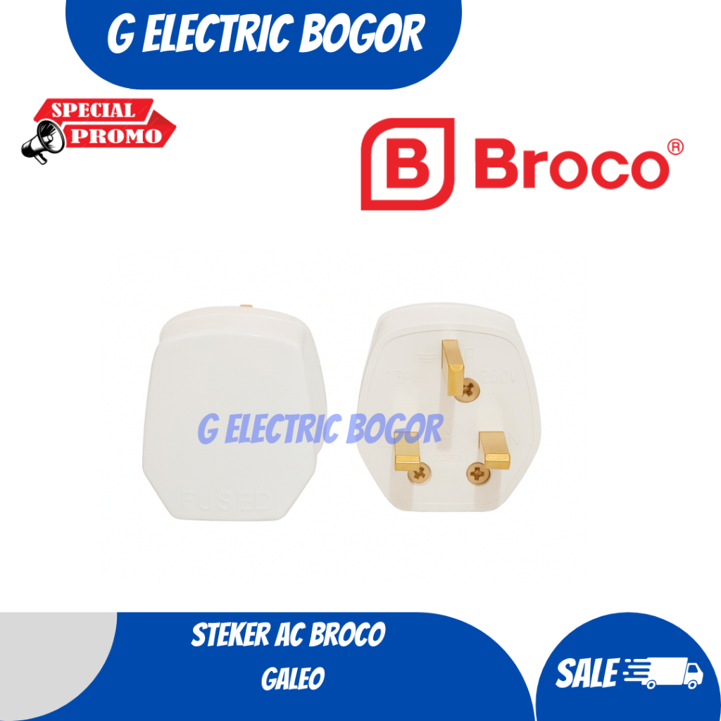 Steker AC Broco Galleo Putih - Steker AC Putih Broco