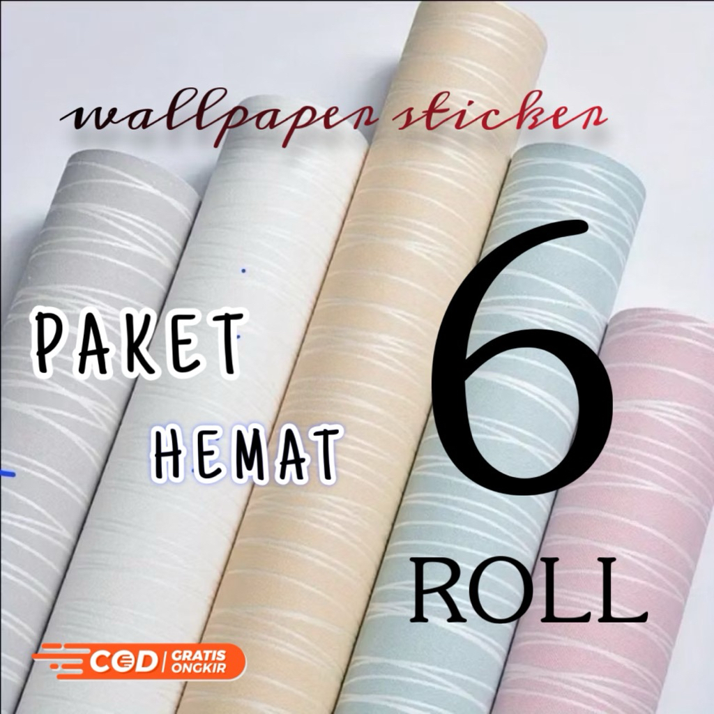 Paket 6 Roll Wallpaper Sticker Dinding-Wallpaper Kamar Tidur-Brand Sooku-Brand Orange-Brand Grade A-