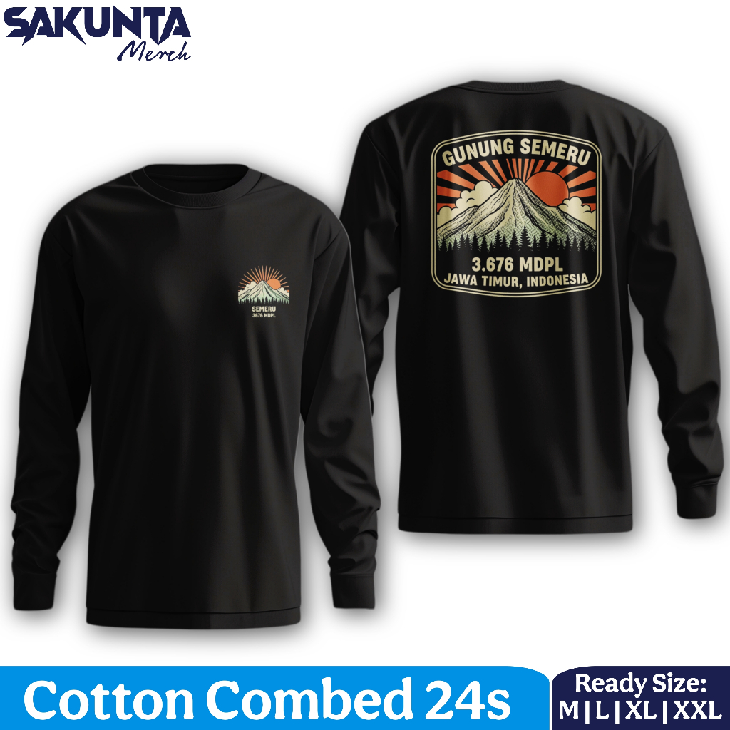 sakunta merch kaos baju lengan panjang gunung semeru pria dan wanita pendaki gunung indonesia 1