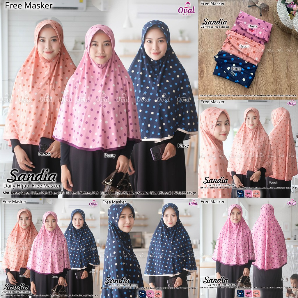 Daily Hijab Motif (Free Masker) Jersey Super Antem Ped Sandia By Oval Hijab
