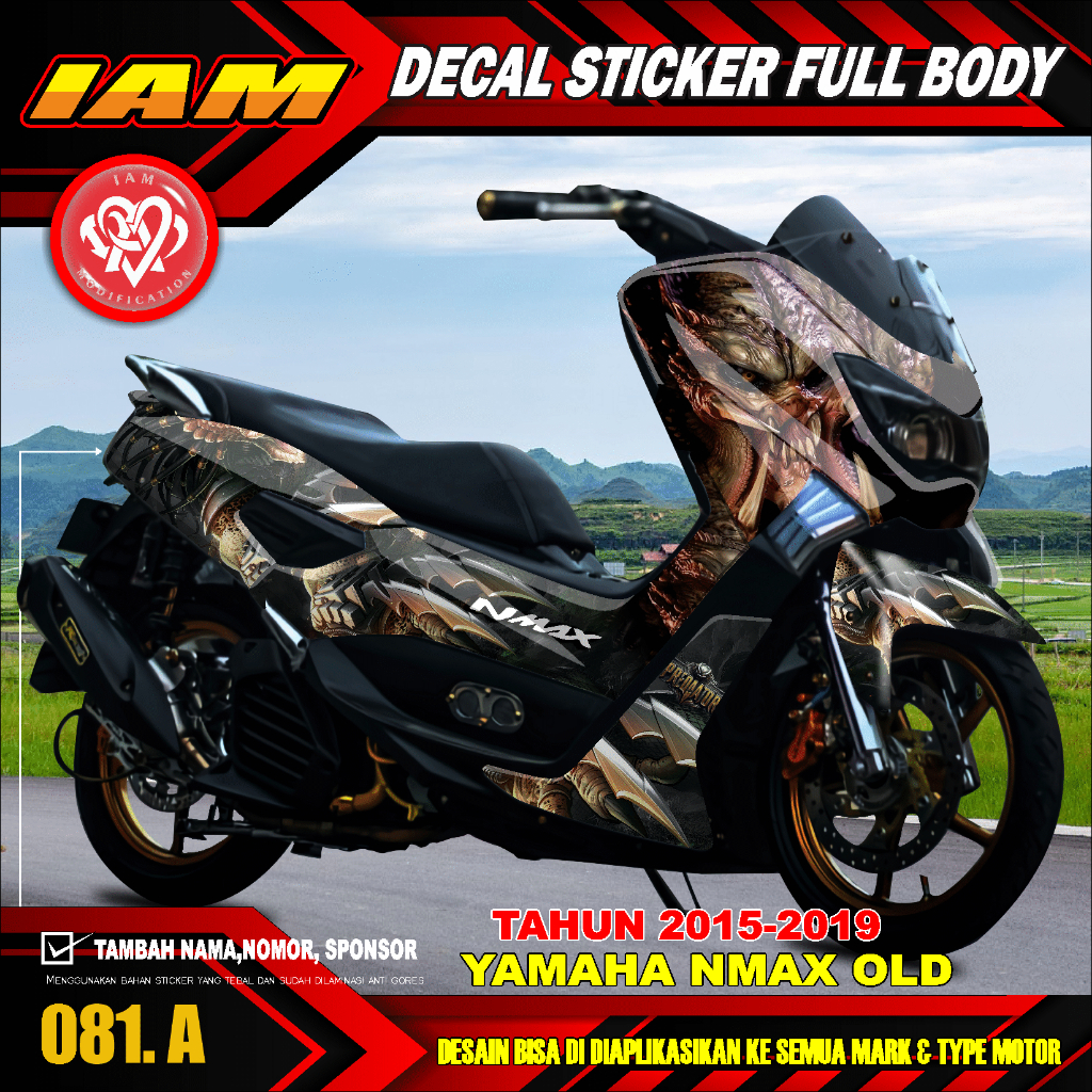 DECAL STICKER YAMAHA NMAX OLD LAMA 2016 2017 2018 2019 FULL BODY DESAIN PREDATOR - IAM 081 A