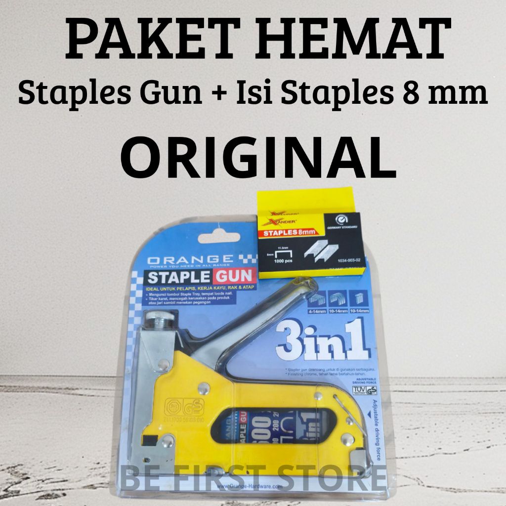 PAKET Staples Gun Tacker ORANGE 4 - 14 mm Bonus Isi Staples 1000 pcs
