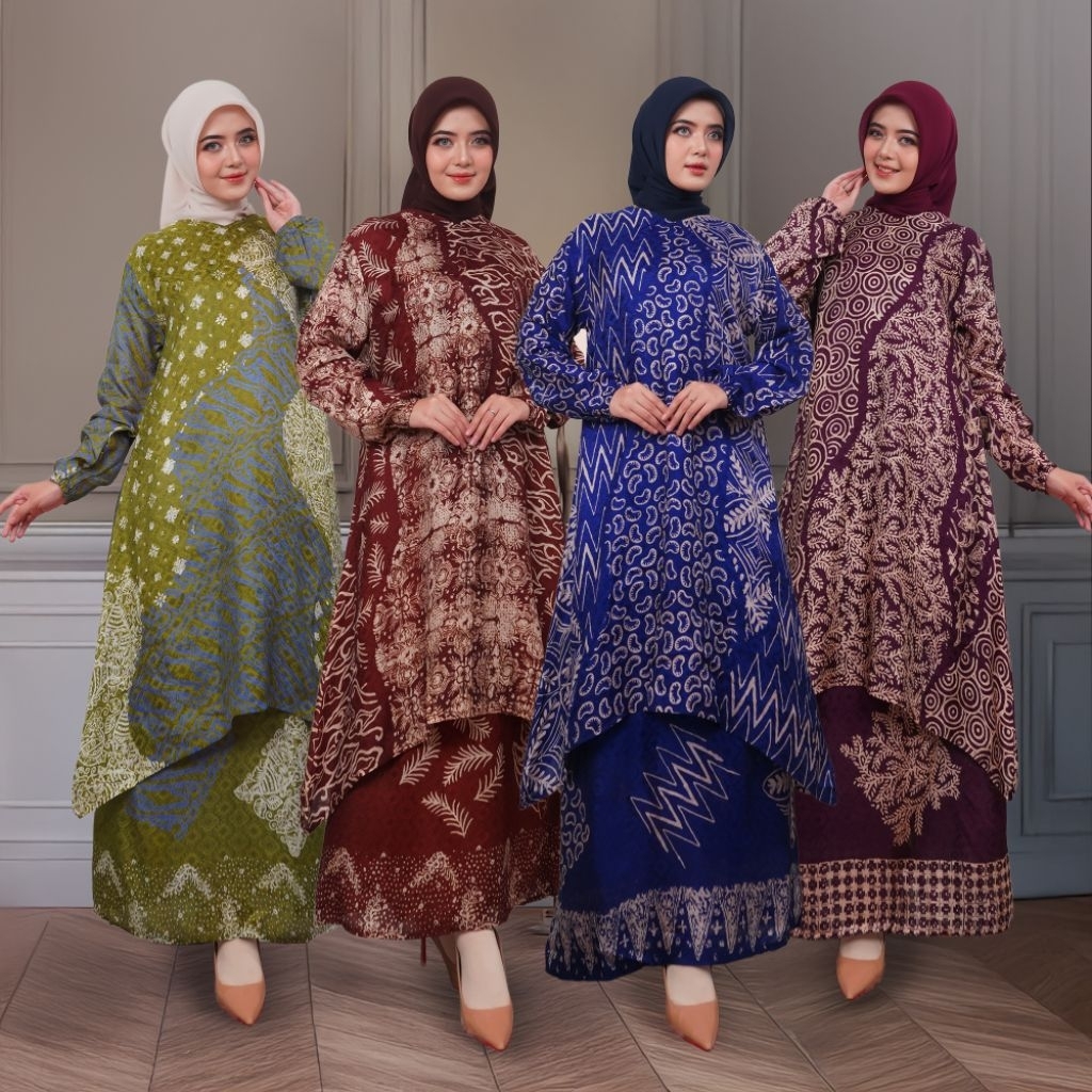 ZAHWA-set batik dobby sutra viscose wanita/tunik batik wanita super mewah/set batik wanita modern&el