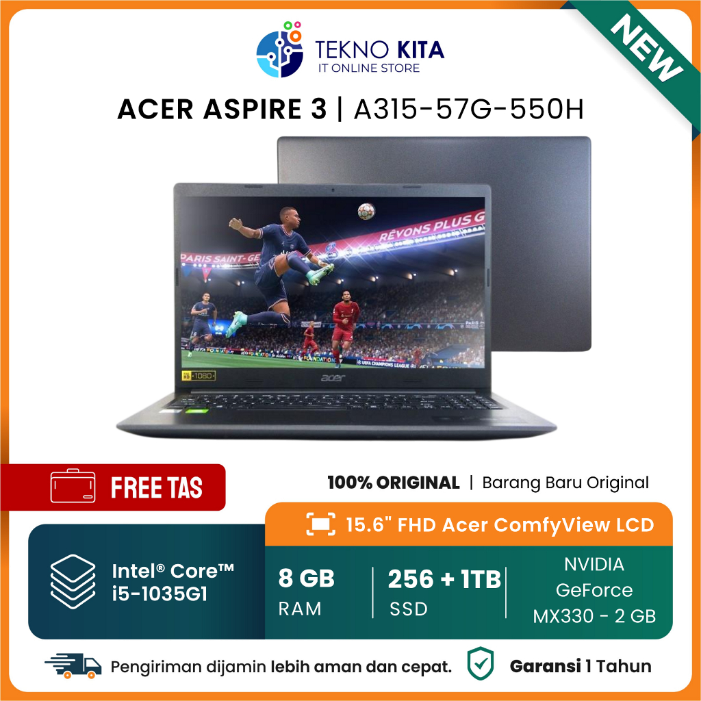 LAPTOP GAMING ACER CORE i5-1035G1 / 8 GB RAM / SSD 256 GB + HDD 1 TB / INTEL UHD X NVIDIA GFORCE 2 G