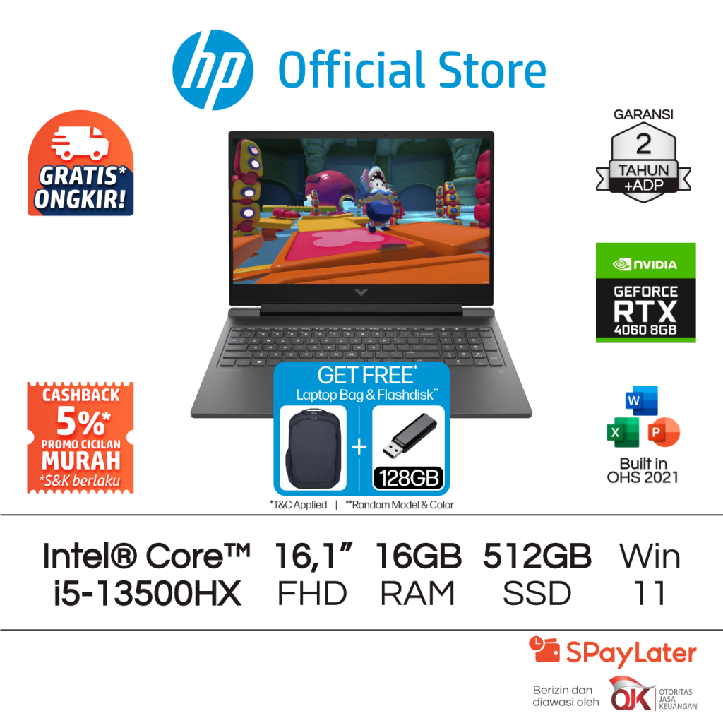 Victus Laptop Gaming HP Intel Core i5 Gen 13 NVIDIA GeForce RTX 4060 16GB RAM 512GB SSD Silver Free 