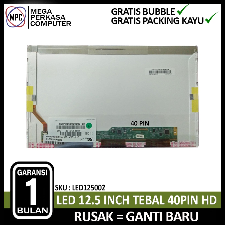 LED LCD Laptop 12.5 inch Tebal 40 PIN HD