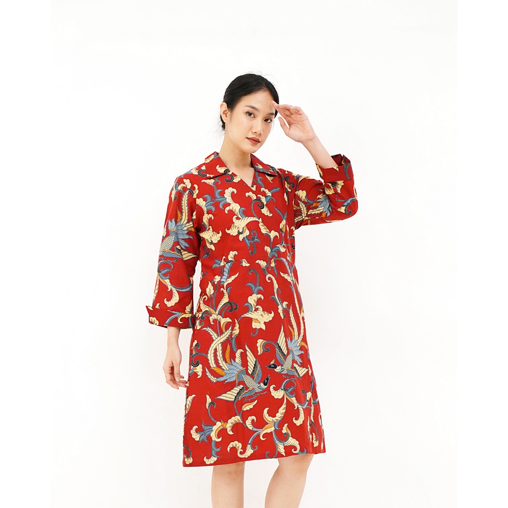 Dress Danar Hadi Lengan Panjang Motif Peksi Nendro - Merah