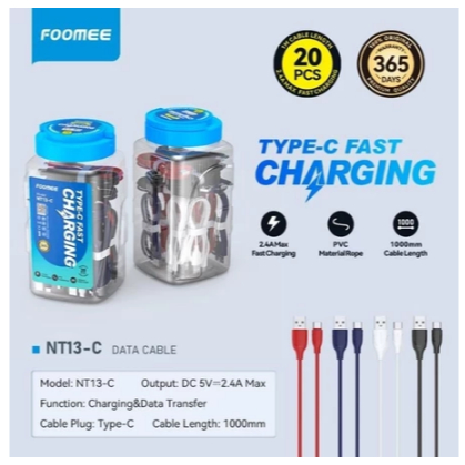 FOOMEE NT13-M/NT13-C/NT13-L/NT23-M/NT23-C/NT23-L (1toples isi 20pcs) DATA MICRO/TYPE-C/LIGHTNING 2.4
