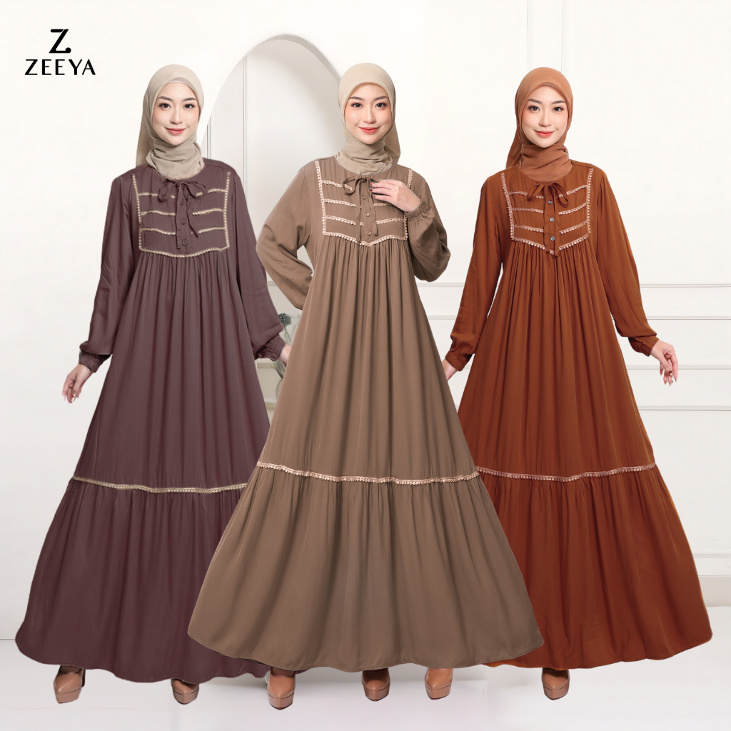 Premium Zeeya Collection Zoya Gamis Dress Umroh Hitam Polos Rayon Twill Busui Friendly Size M L Xl &
